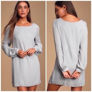LULUS Mini Gray Long Sleeve Shift Dress S